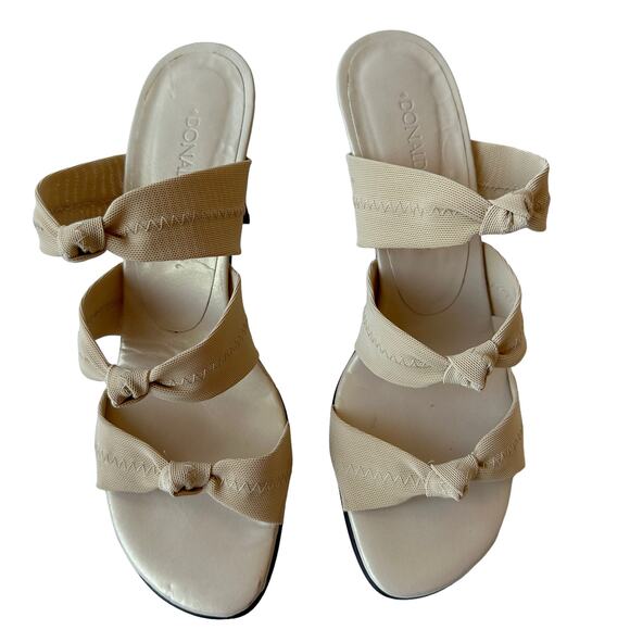 Donald J Pliner Heels Beige Fabric Strappy Slip On Heels Leather Women's Size 8M - Picture 4 of 10